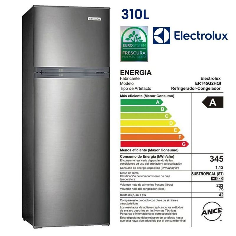ELECTROLUX - Refrigeradora Electrolux ERT45G2HQI Frost 310 Litros