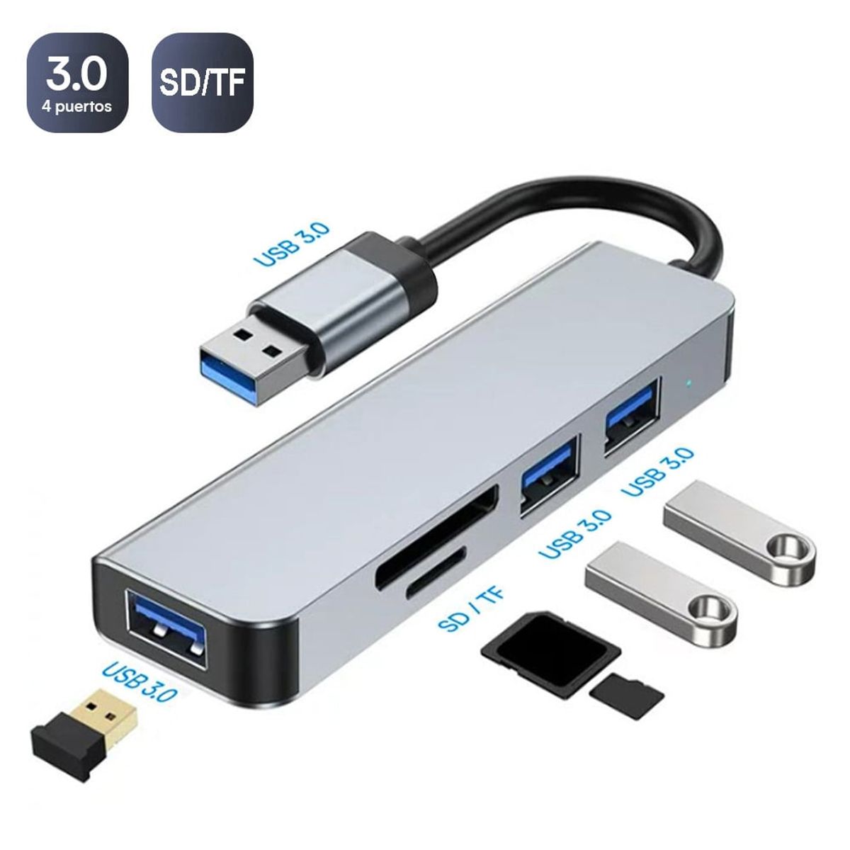 OEM - Adaptador 5 en 1 USB 3.0 a 3 puertos USB 3.0 y puerto SD/TF