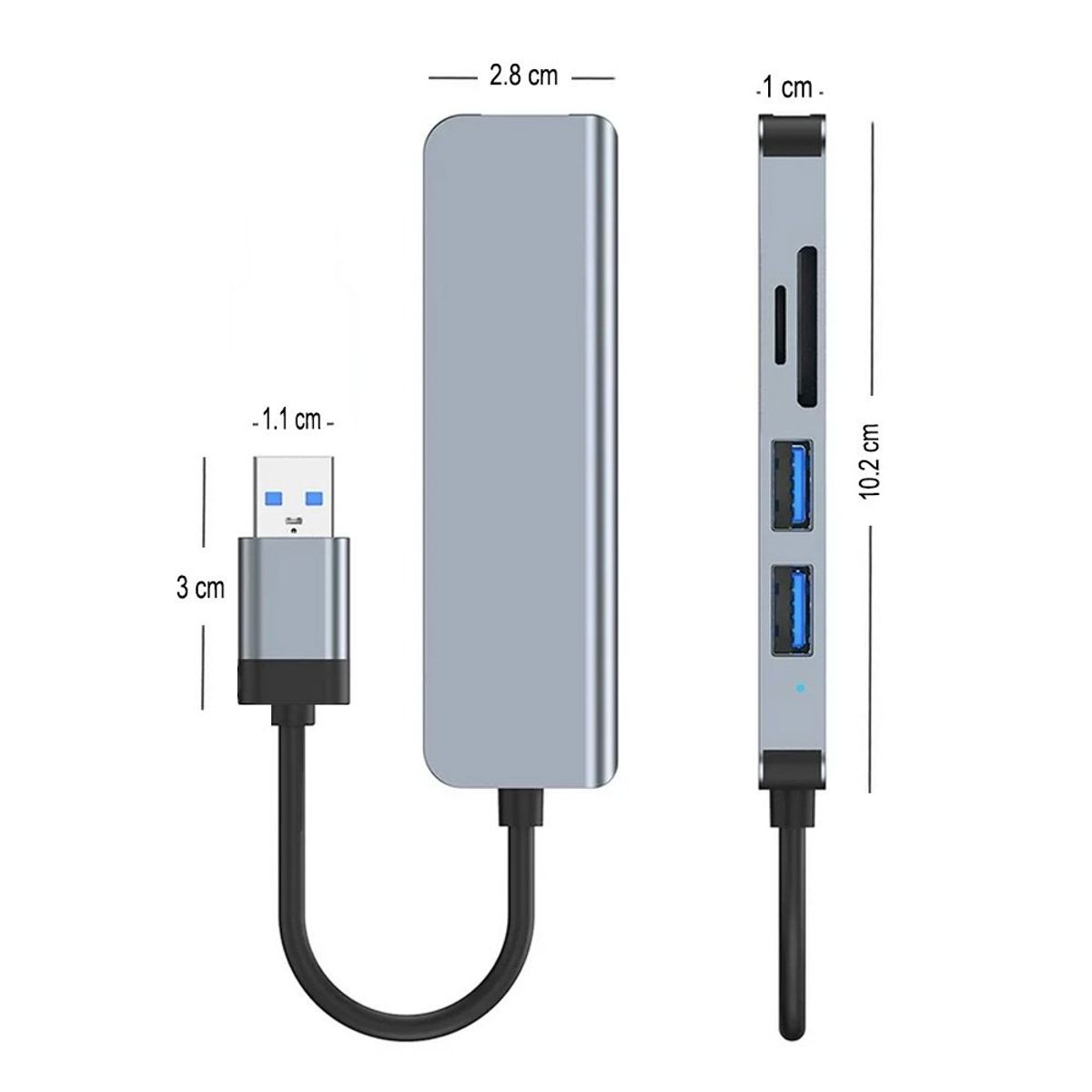 OEM - Adaptador 5 en 1 USB 3.0 a 3 puertos USB 3.0 y puerto SD/TF