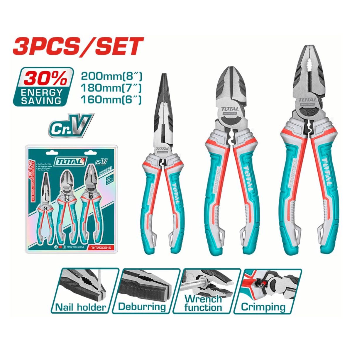TOTAL TOOLS - Set de alicates universal corte y punta Total