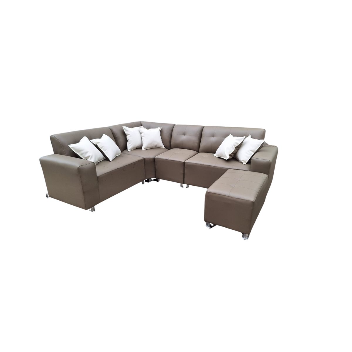 AMOBLART - Seccional Leyva 4 piezas + Banqueta + 6 Cojines - Café