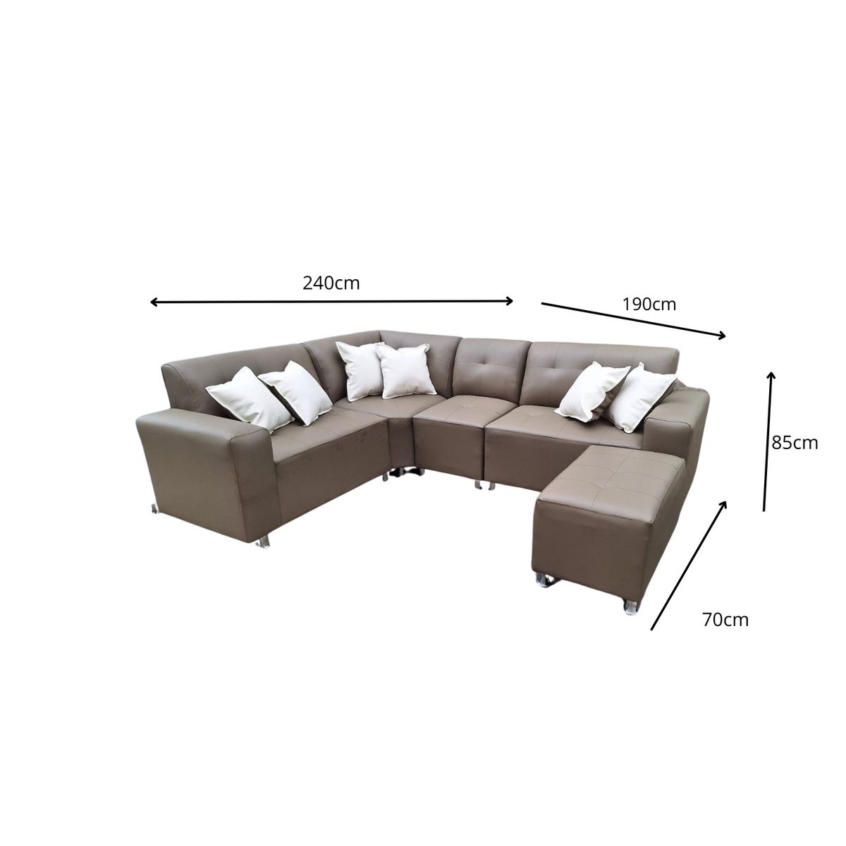 AMOBLART - Seccional Leyva 4 piezas + Banqueta + 6 Cojines - Café