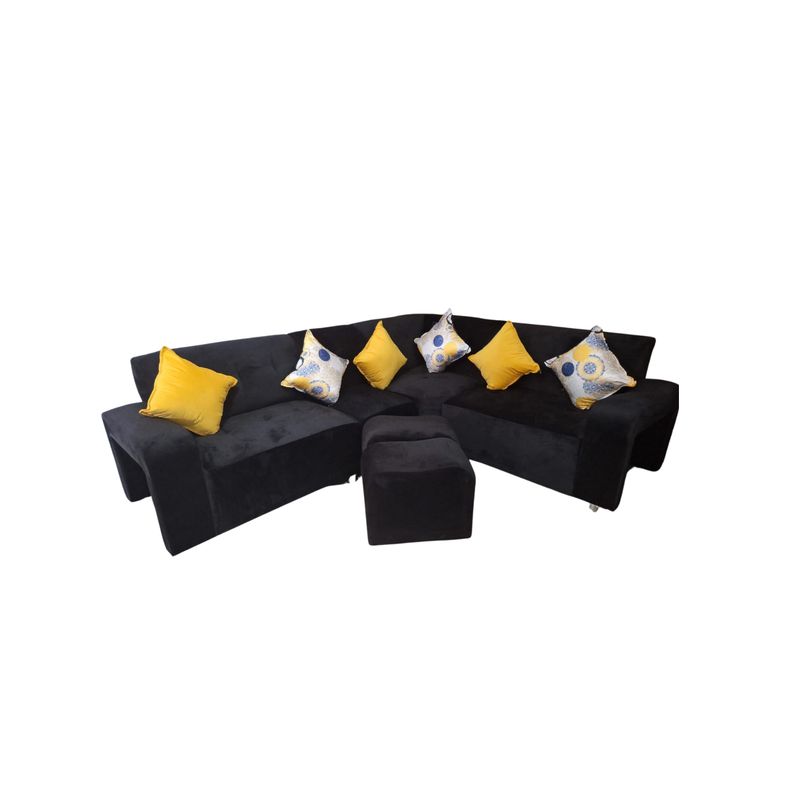 AMOBLART - Seccional Burbuja 4 piezas 2-PUF- 6 cojines - Negro