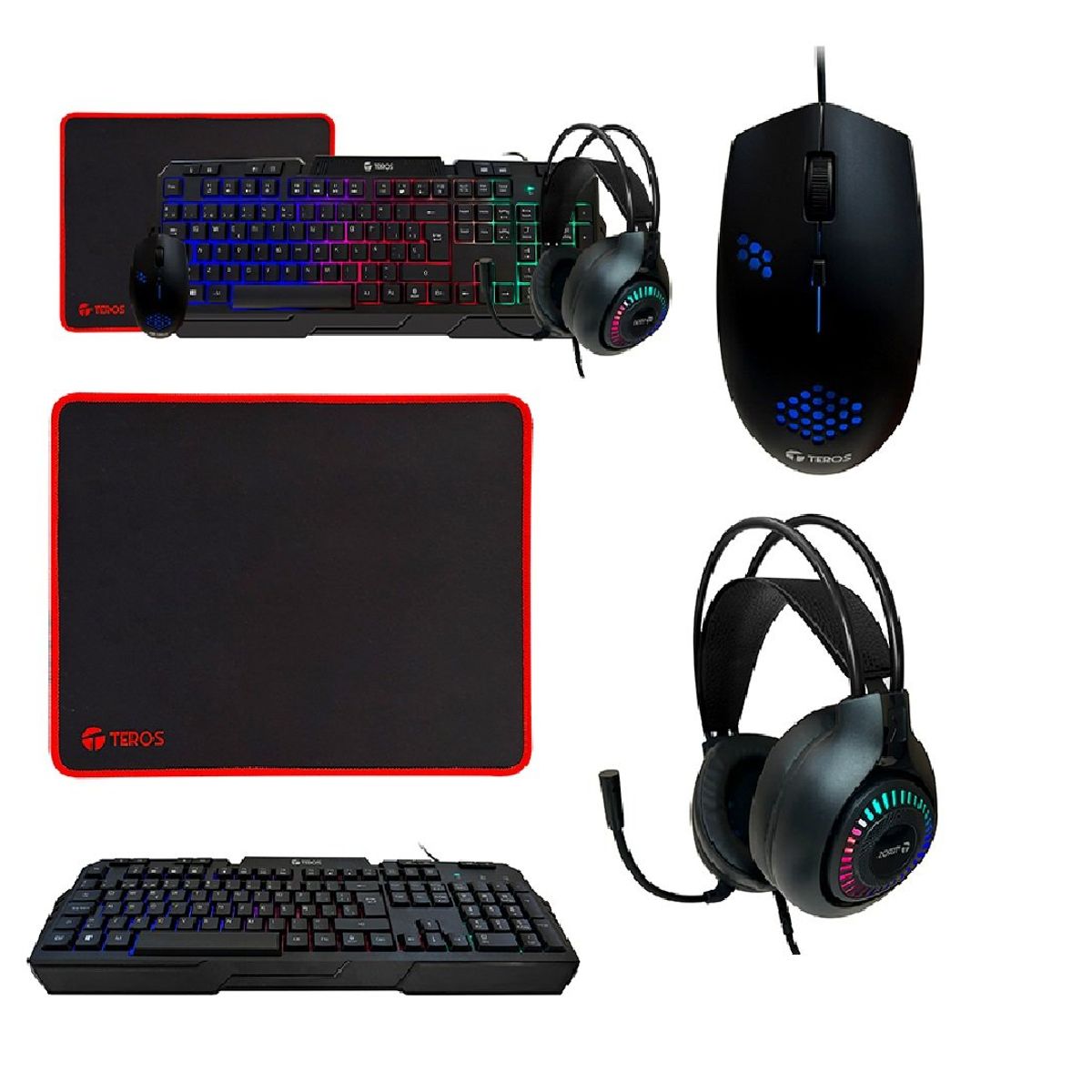 TEROS GAMING - COMBO TEROS TE-4063N TECLADO MULTIMEDIA MOUSE HEADSET MOUSE PAD