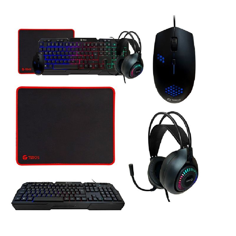 TEROS GAMING - COMBO TEROS TE-4063N TECLADO MULTIMEDIA MOUSE HEADSET MOUSE PAD