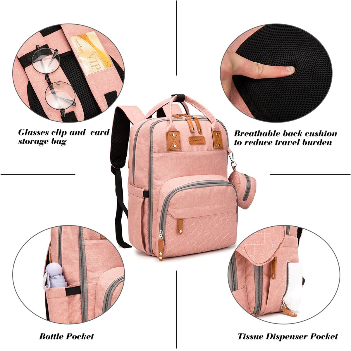 GENERICO - Mochila Bolso Pañalera Multiusos Laptop Puerto USB - Rosado