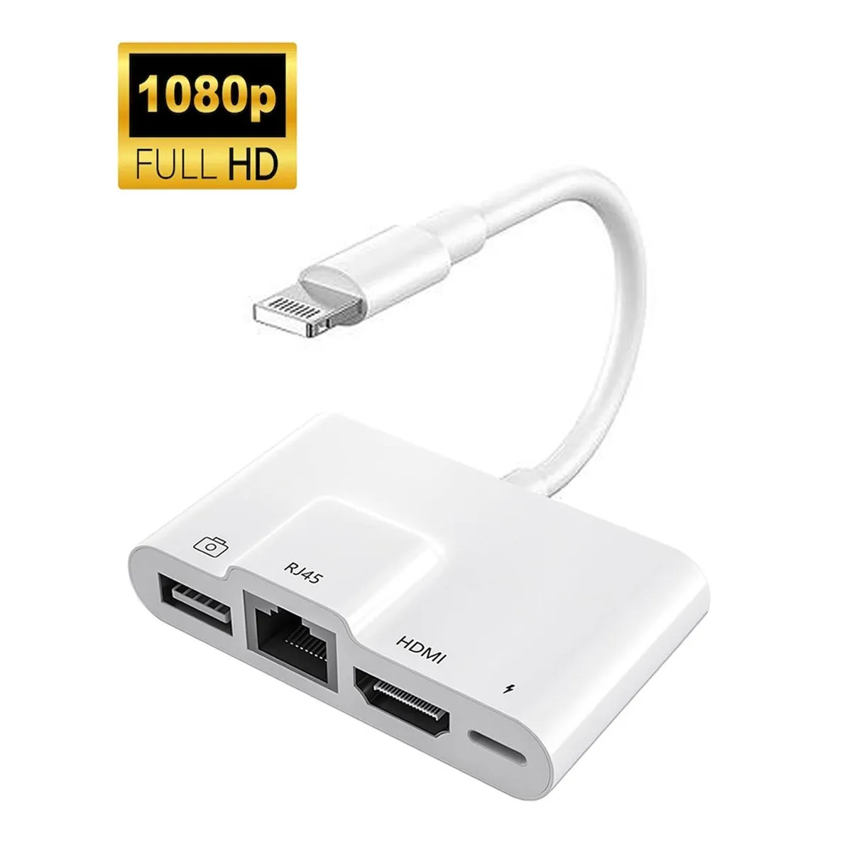 OEM - Adaptador 4 en 1 Lightning a HDMI, RJ45, USB y IOS carga