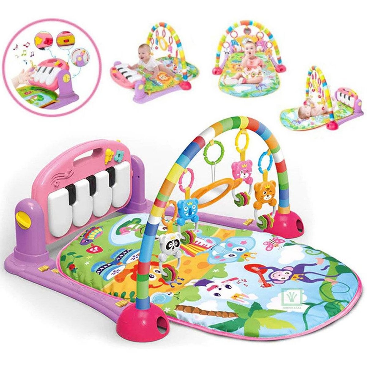 HUANGER - Gimnasio Multifunción con Piano 3 en 1 Rosado