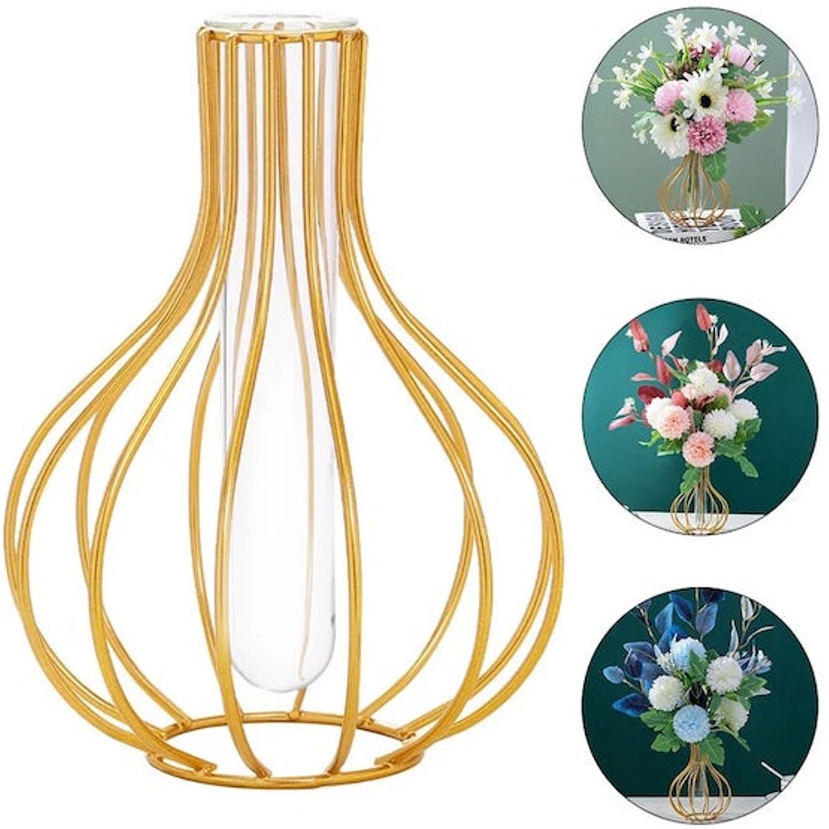 GIADE - Adorno Florero de Metal y Vidrio 16cm