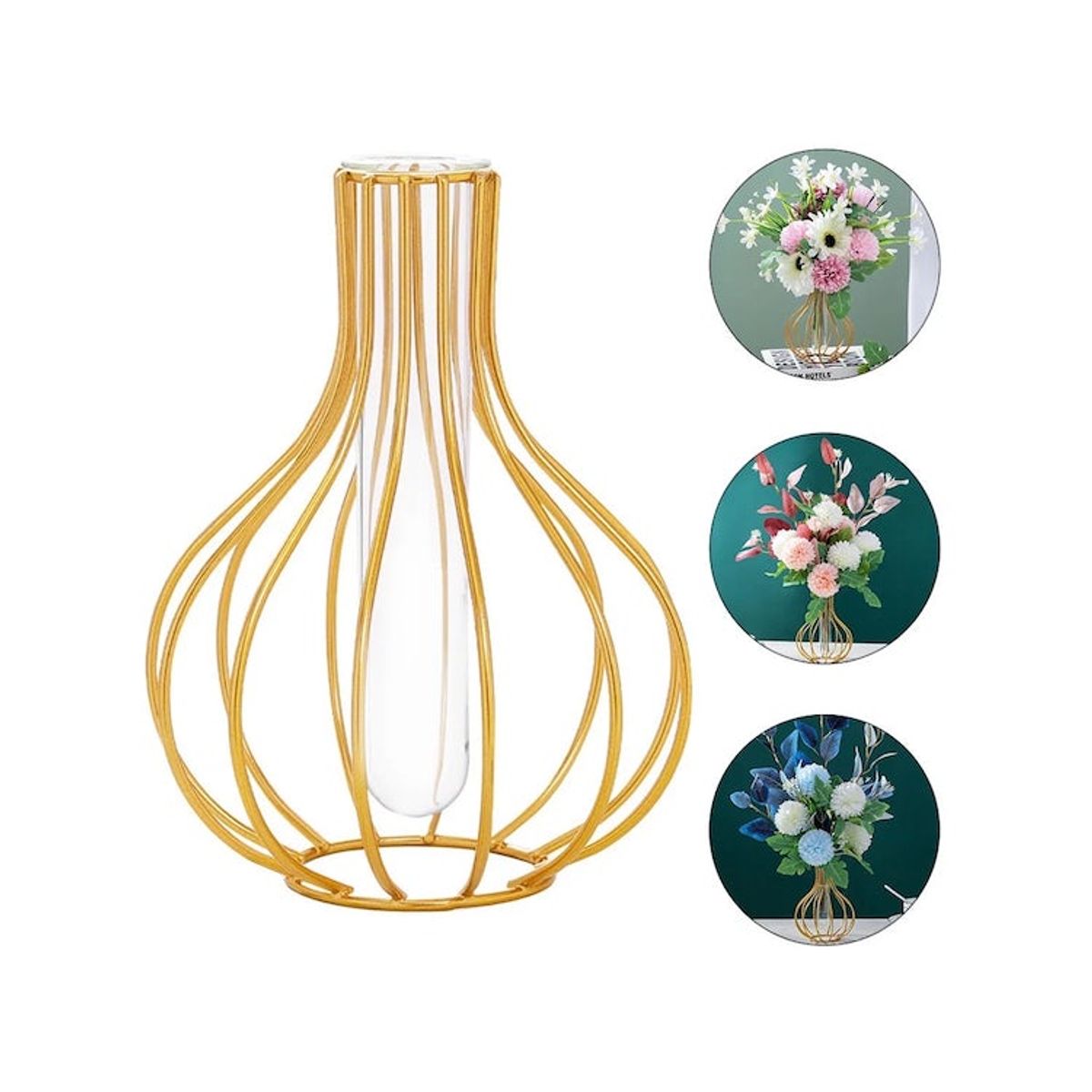 GIADE - Adorno Florero de Metal y Vidrio 16cm