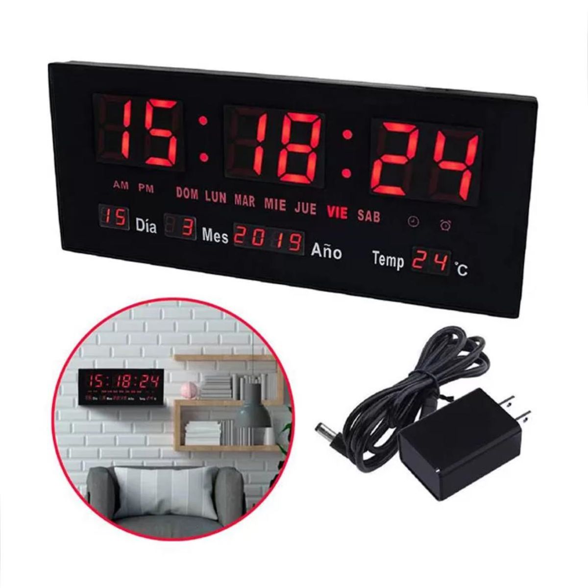 GENERICO - RELOJ DIGITAL DE PARED  ALARMA CALENDARIO Y  TEMPERATURA