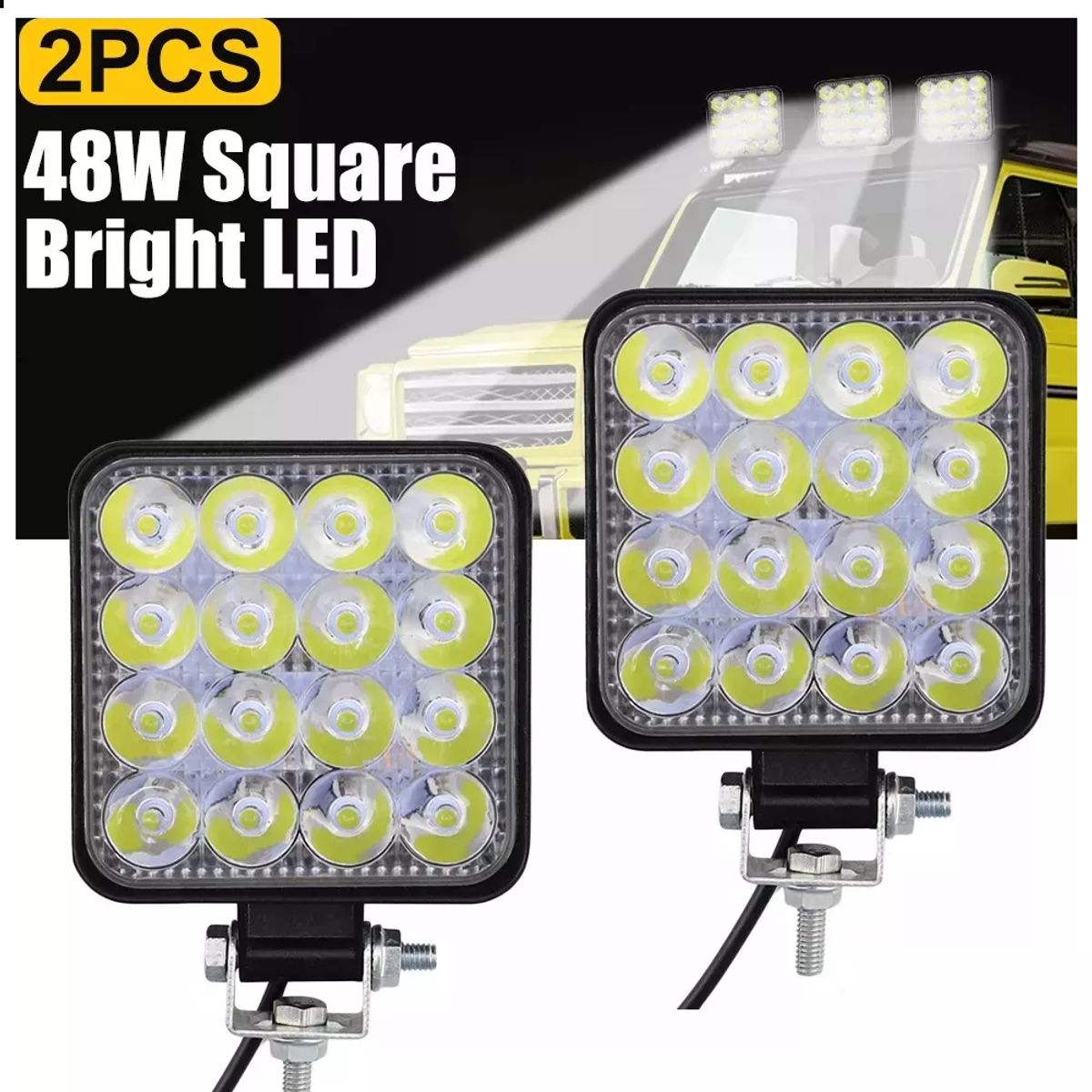 GENERICO - Par Faros Cuadrado 48w 4x4 Mini Auxiliar Coche auto Moto