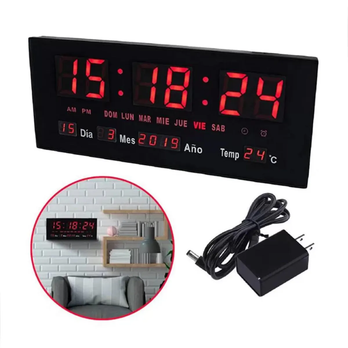 GENERICO - RELOJ DIGITAL DE PARED  ALARMA CALENDARIO Y  TEMPERATURA