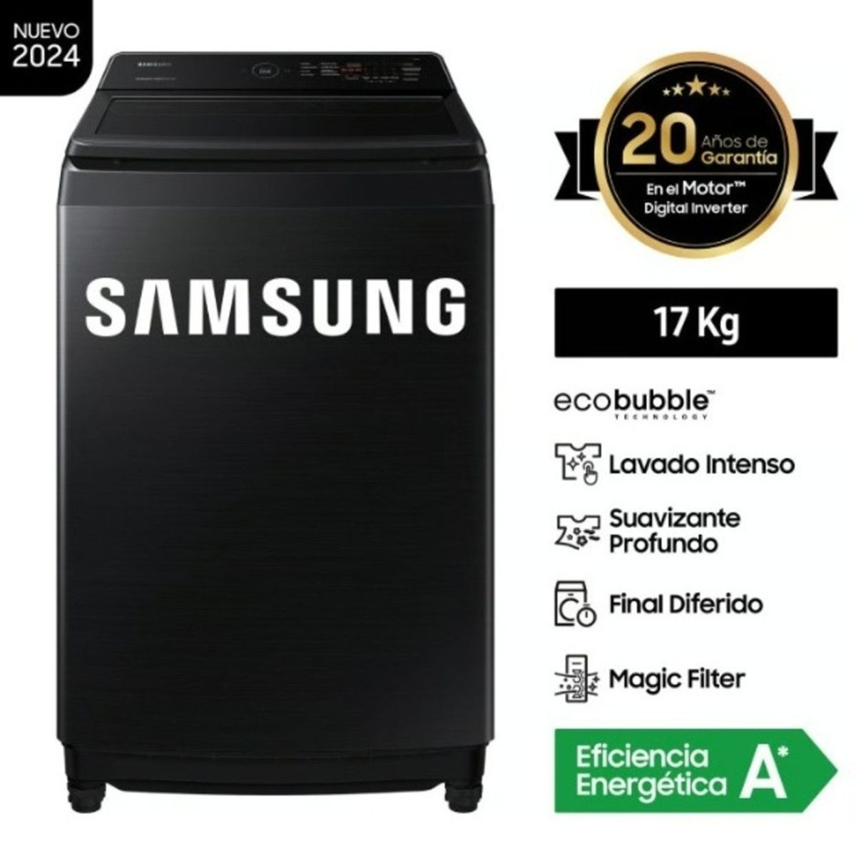 SAMSUNG - Lavadora Samsung 17KG Smart EcoBubble  WA17CG6441BVPE Negra