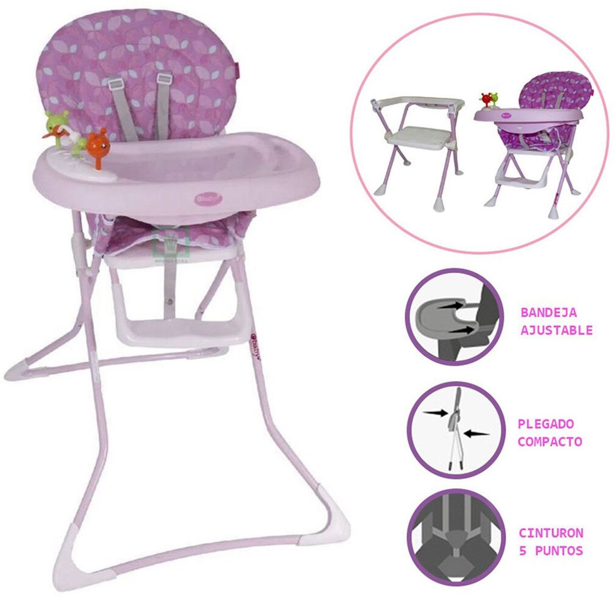 EBABY - Silla de Comer Badala 2 en 1 Plegable Morado
