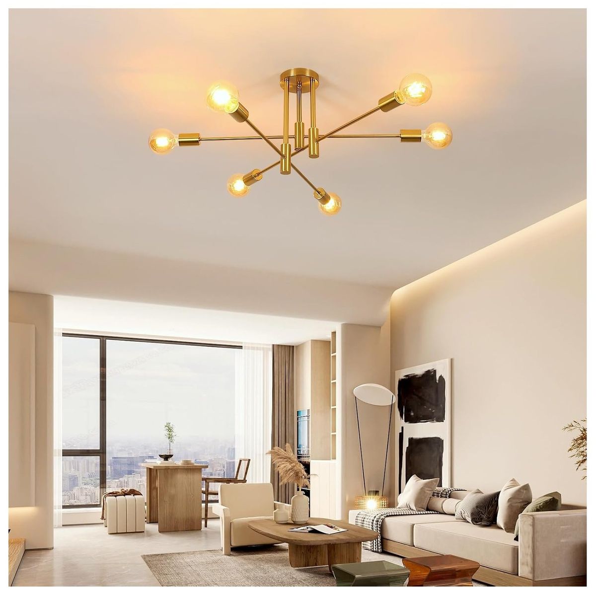 GENERICO - Lámpara colgante araña dorado Incluye 6 bombillas Cálida