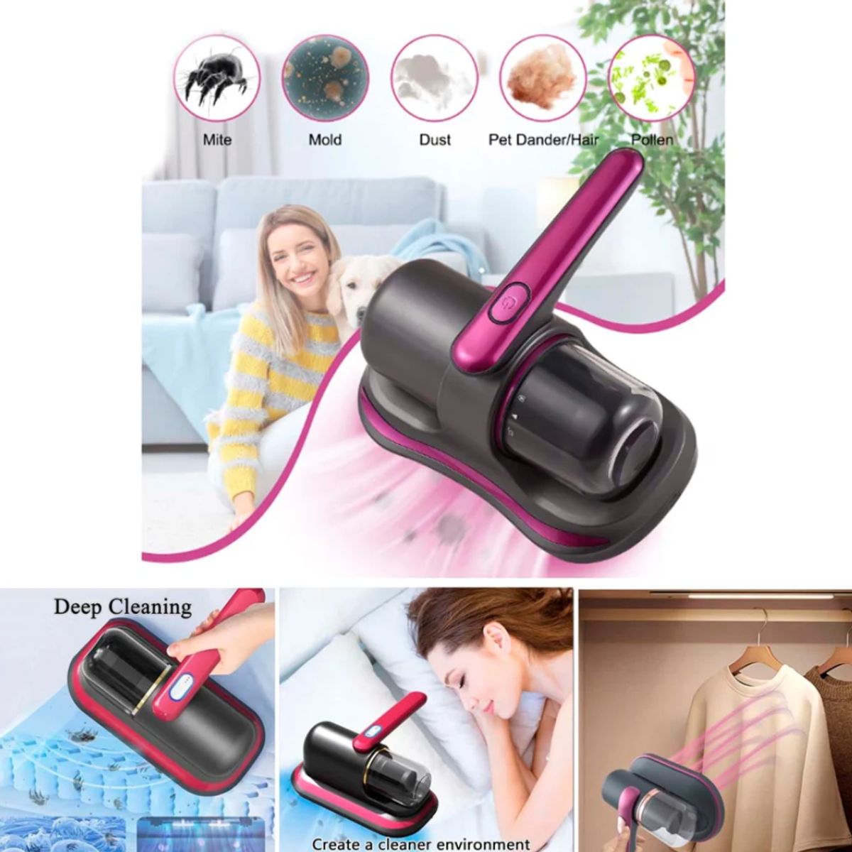 GENERICO - Aspiradora Inalámbrica de Mano Anti Ácaros