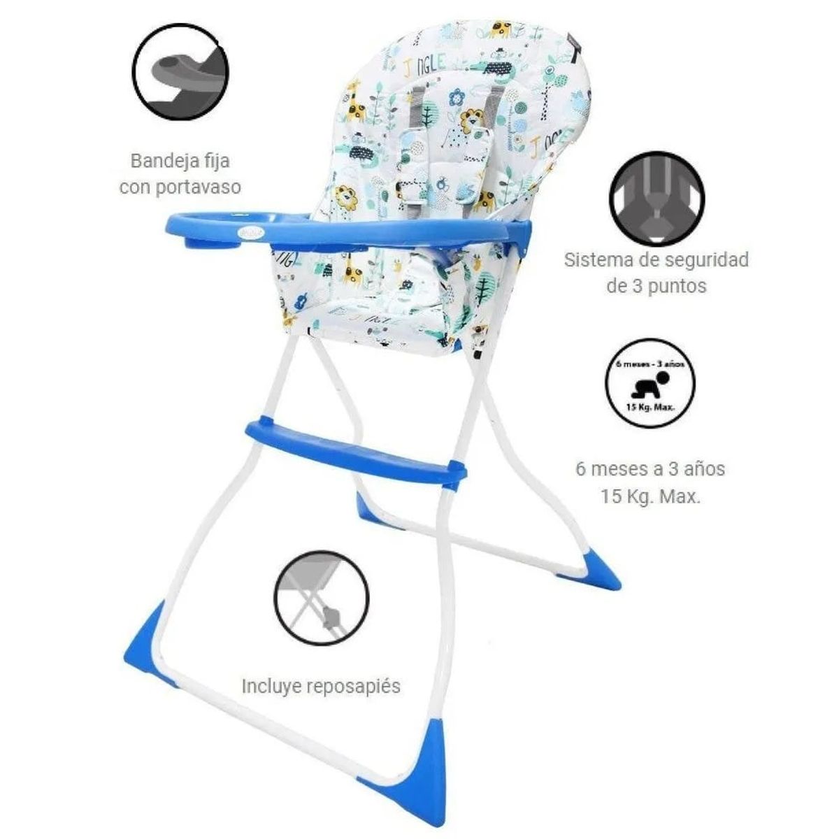 EBABY - Silla de comer Ebaby CASSIE EB609 Azul y Blanco