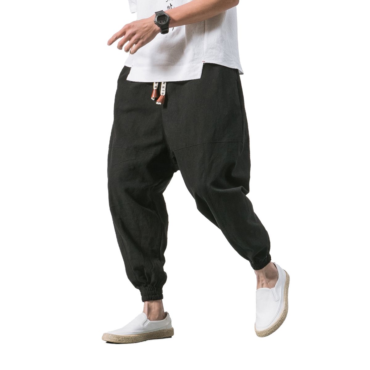 BLWOENS - pantalones baggy largos para hombres-Negro