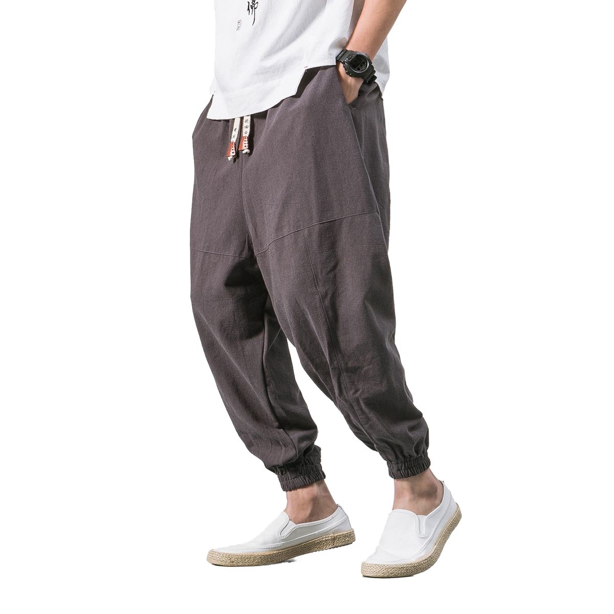 BLWOENS - pantalones baggy largos para hombres-Gris