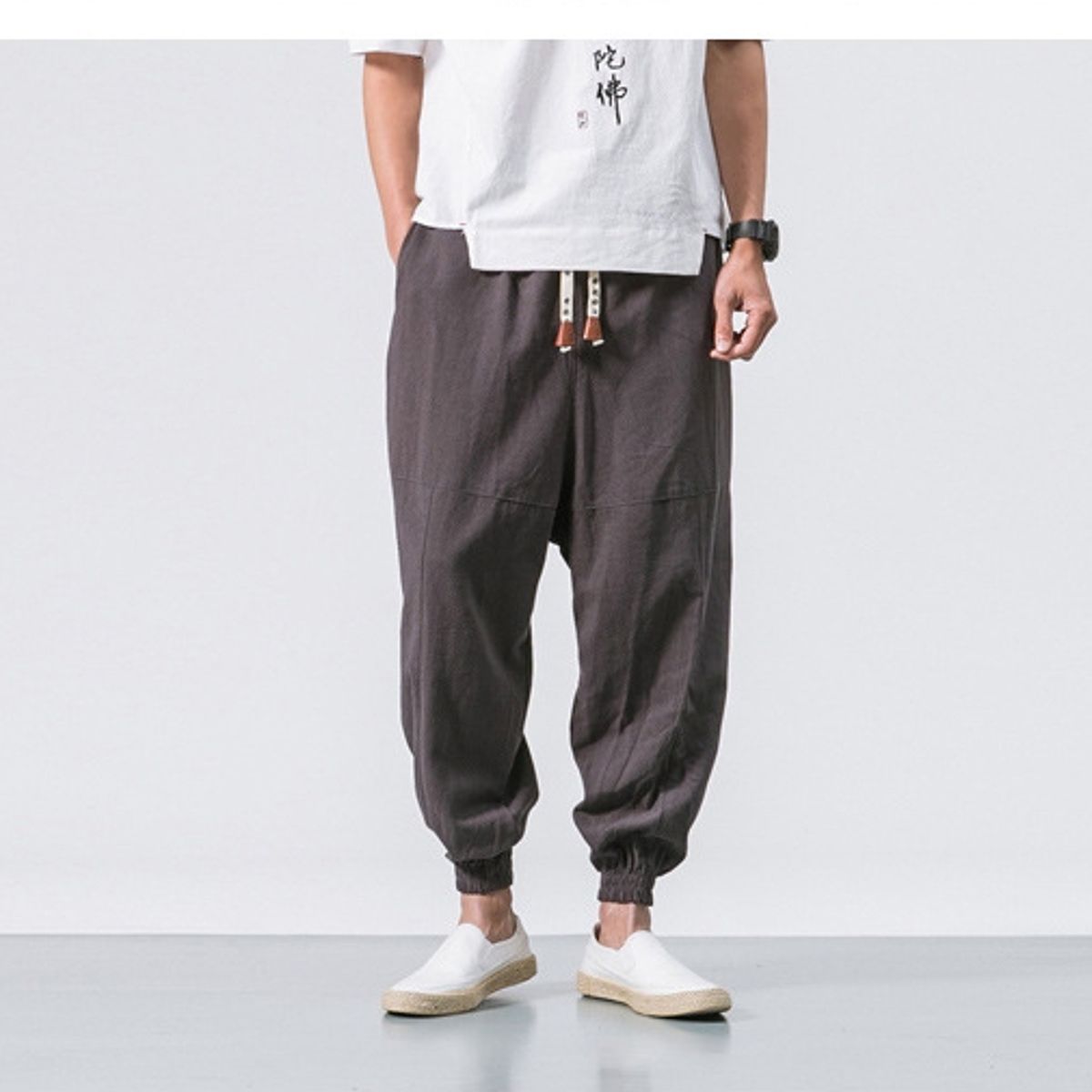 BLWOENS - pantalones baggy largos para hombres-Gris