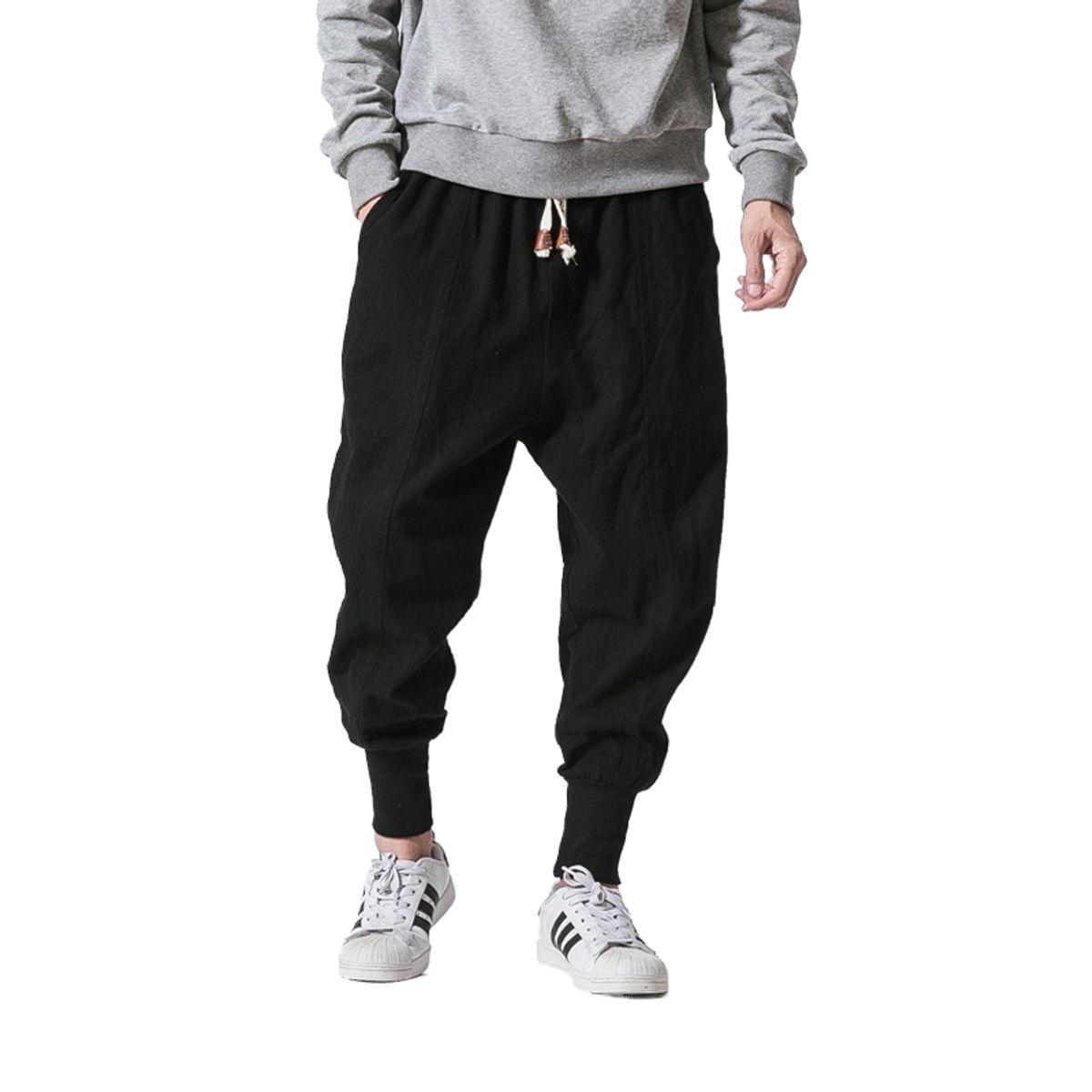 BLWOENS - pantalones baggy largos para hombres-Negro