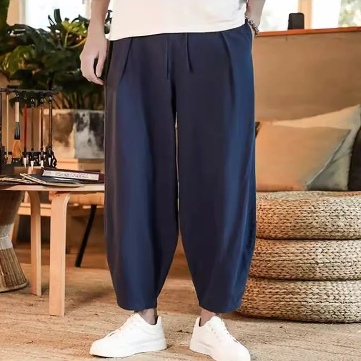 BLWOENS - pantalones baggy largos para hombres-Azul