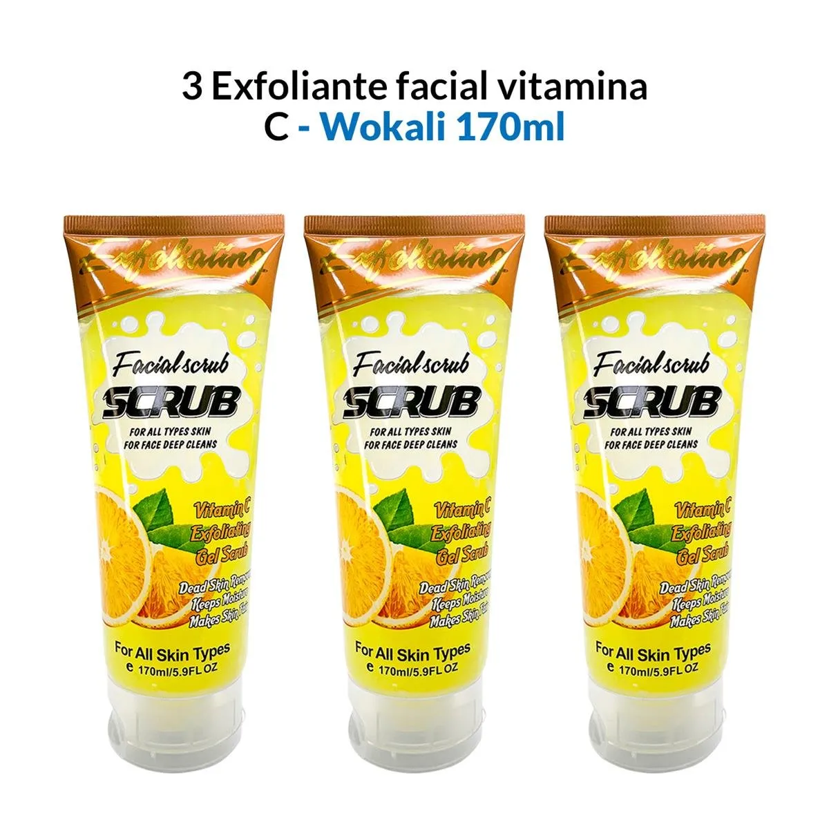 WOKALI - Exfoliante Facial Vitamina C Wokali 170ml 3 Unidades