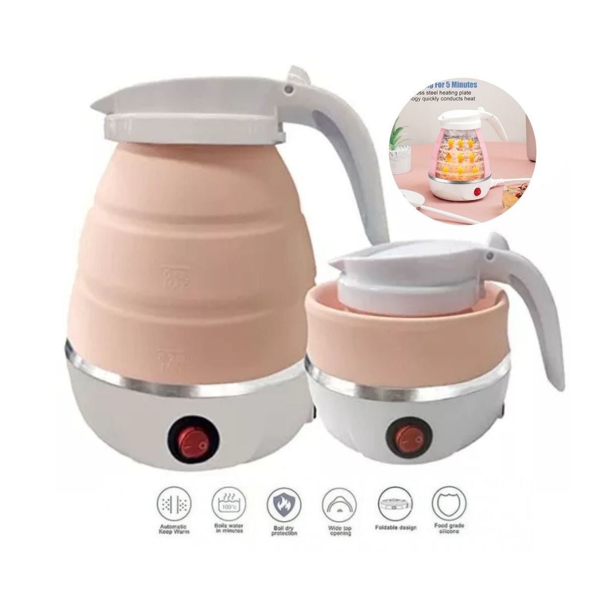 OEM - Hervidor De Agua  Eléctrico Plegable de Silicona 600ml -Rosado