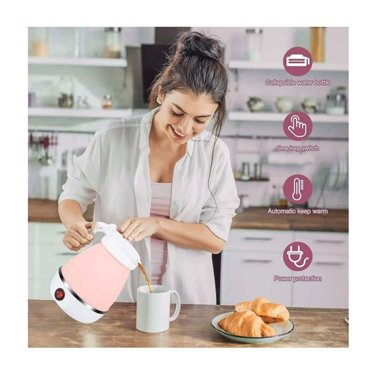 OEM - Hervidor De Agua  Eléctrico Plegable de Silicona 600ml -Rosado