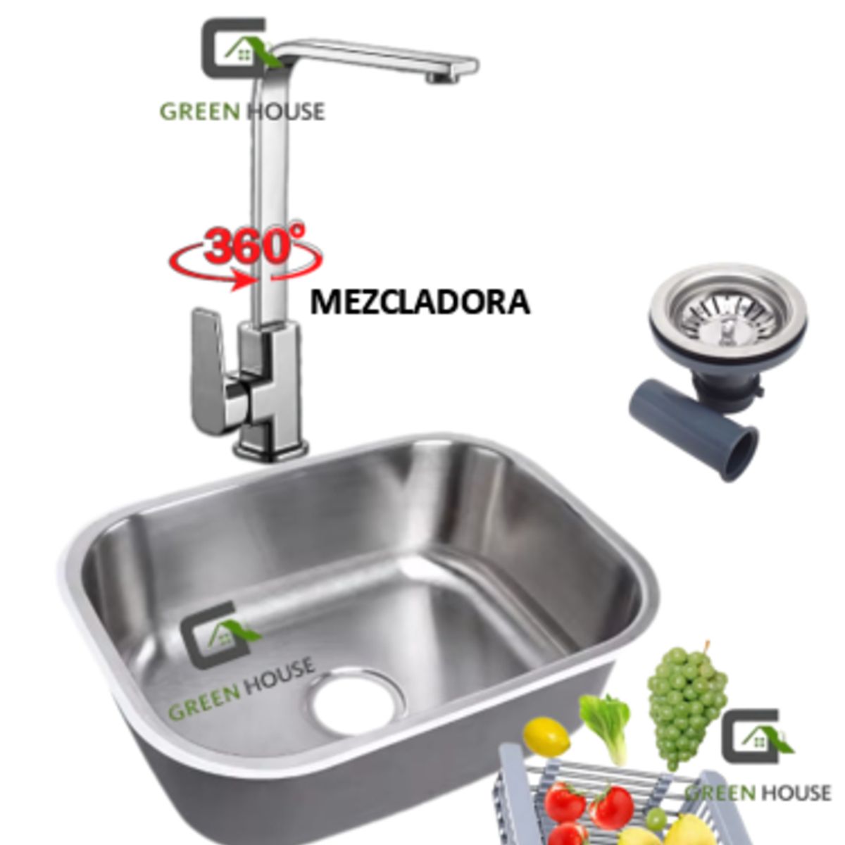 IMPORTADO MC - COMBO DE LAVADERO FREGADERO ACERO + MEZCLADORA  GIRO 360 GRADOS