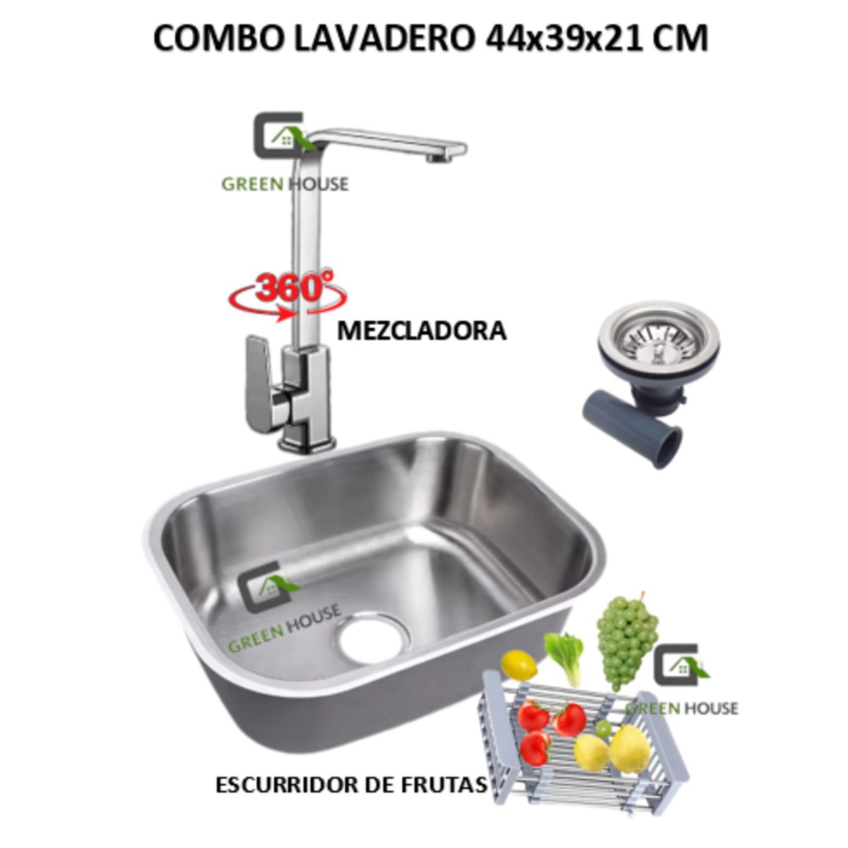 IMPORTADO MC - COMBO DE LAVADERO FREGADERO ACERO + MEZCLADORA  GIRO 360 GRADOS