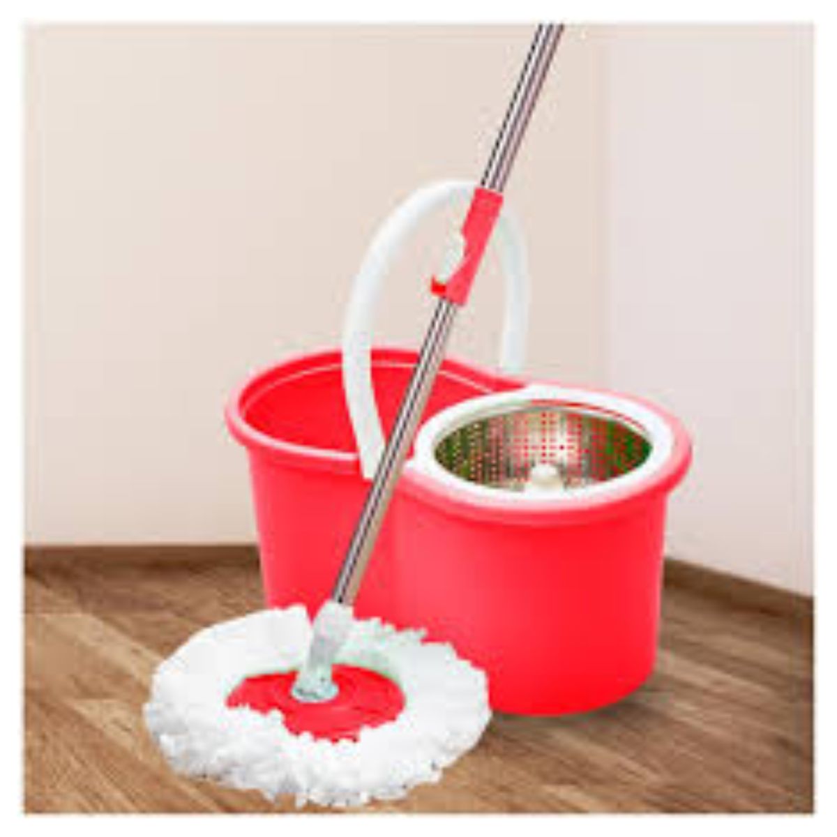 OEM - Trapeador Escurridor Giratorio Automático Con 2 Mopas - Rojo