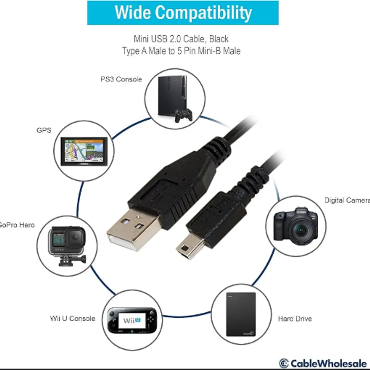GENERICO - Cable USB 2.0 a Mini USB V3 5 pines 1.8 Metros con Filtro Trautech
