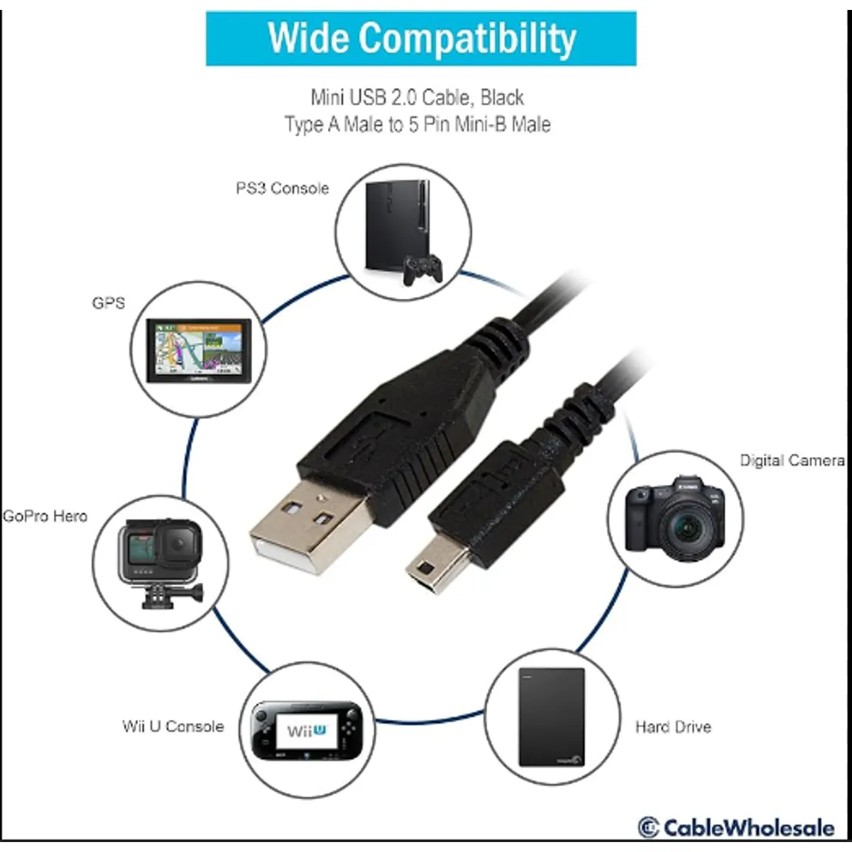 GENERICO - Cable USB 2.0 a Mini USB V3 5 pines 1.8 Metros con Filtro Trautech