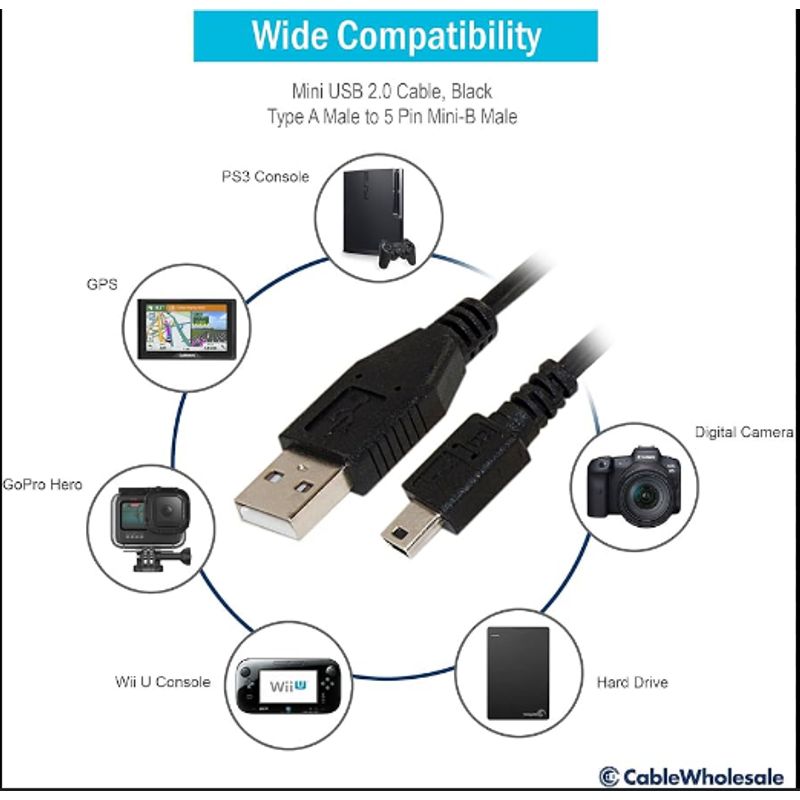 GENERICO - Cable USB 2.0 a Mini USB V3 5 pines 1.8 Metros con Filtro Trautech