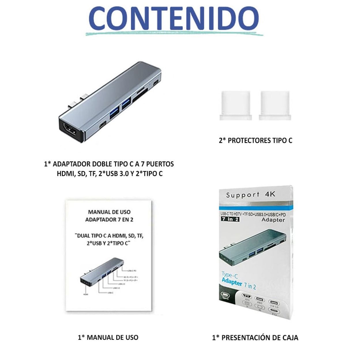 OEM - Adaptador DUAL Tipo C a HDMI, SD, TF, 2*USB 3.0 y 2*Tipo C