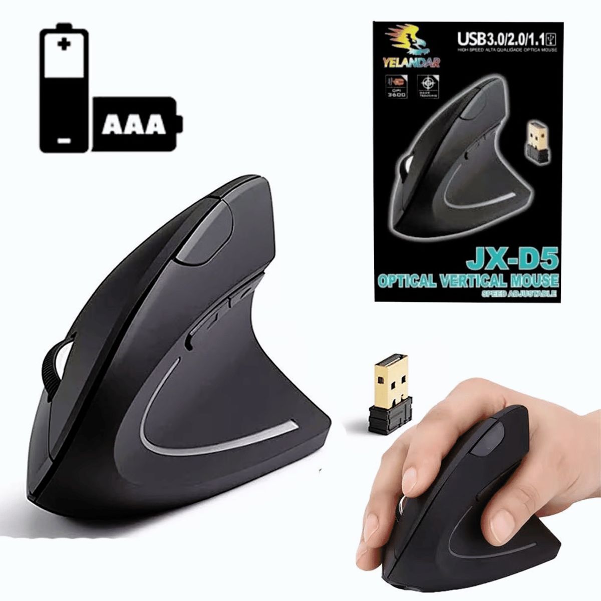 GENERICO - Mouse Vertical Inalámbrico Recargable USB 3.0 DPI 3600