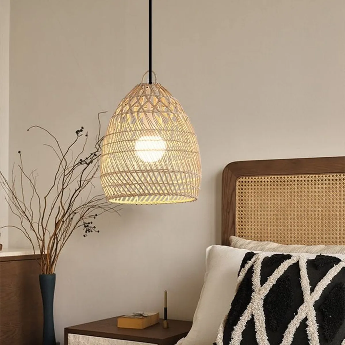 GENERICO - Lámpara colgante tipo cesto de ratán hecha a mano