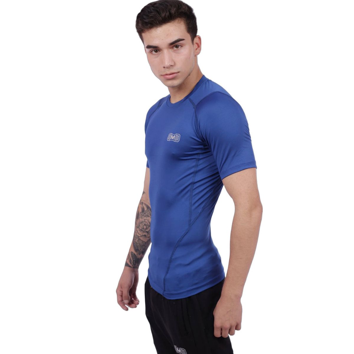 M MUSCLE MUSEUM - Polo Deportivo de Compresión Manga Corta Color Azul para Hombres