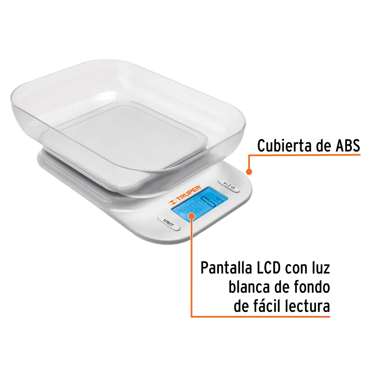 TRUPER - Balanza digital para cocina, con tazón, 5 kg, Truper