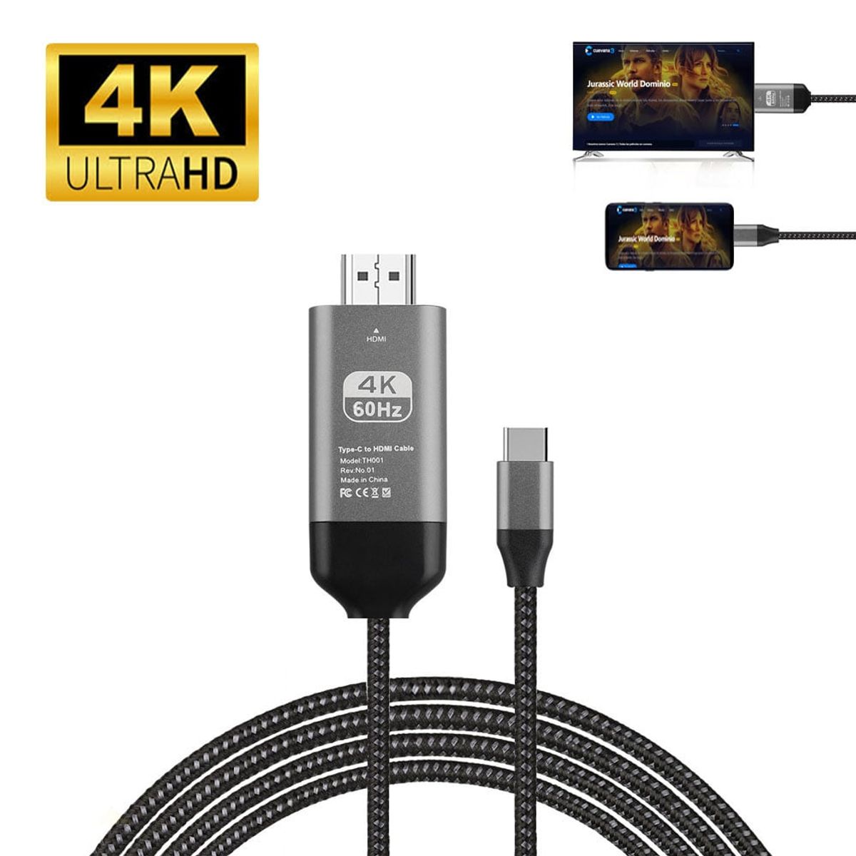 OEM - Cable Tipo C 3.1 a HDMI 4K UHD 60 Hz Trenzado 2 Metros