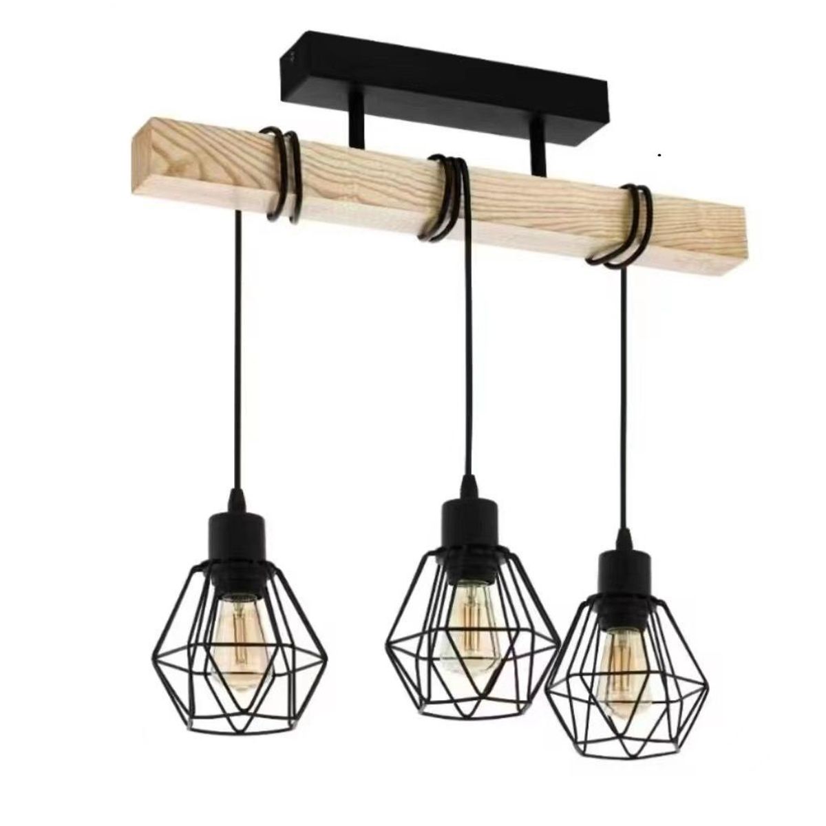 GENERICO - Lámpara de techo colgante rectangular madera Incluye tres focos