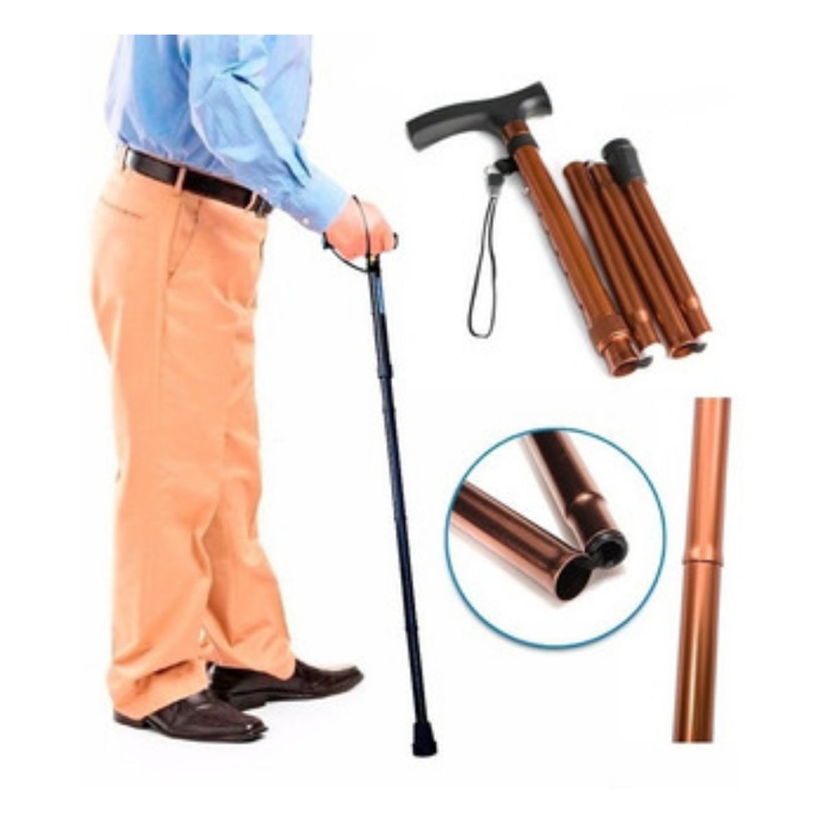 GENERICO - Bastón Plegable Ortopédico Aluminio Marrón