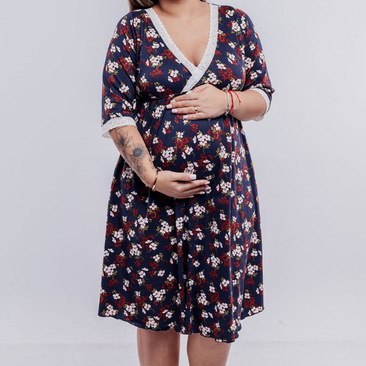 GENERICO - Camison Maternal Modelo Victoria  Manga TresCuarto FloreadoAzul