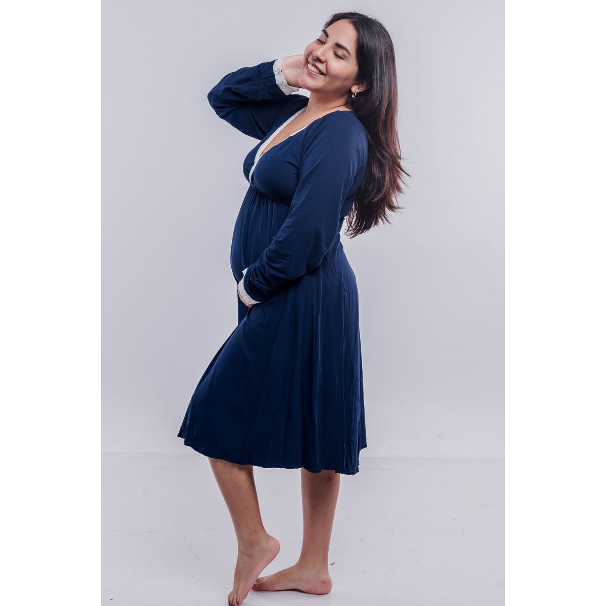 GENERICO - Camison Maternal Victoria Manga Larga Lactancia BCxy Azul