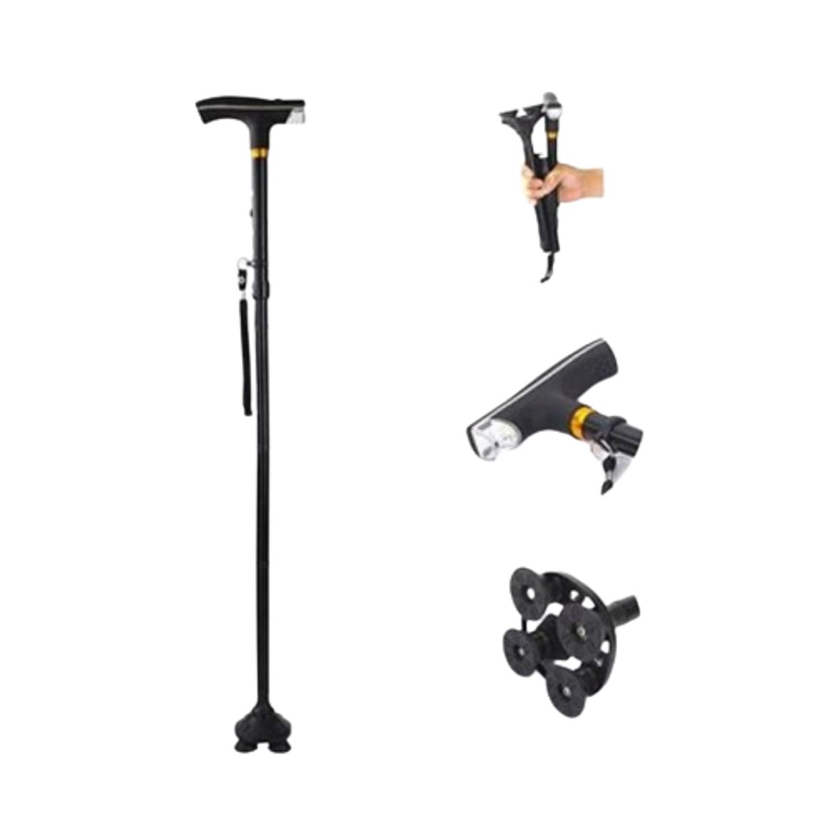 GENERICO - Bastón Plegable Ortopédico Con Luz Led Negro