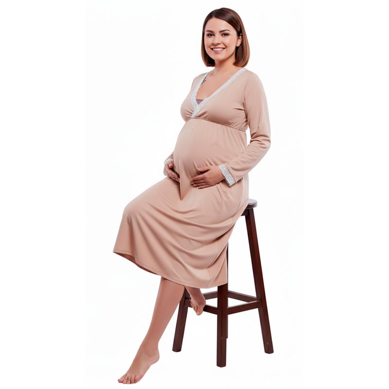 GENERICO - Camison Maternal Victoria Manga Larga Lactancia BCxy Beige