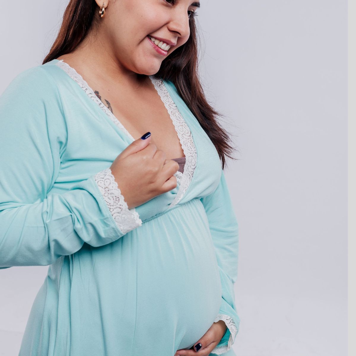 GENERICO - Camison Maternal Victoria Manga Larga Lactancia BCxy VerdeAgua