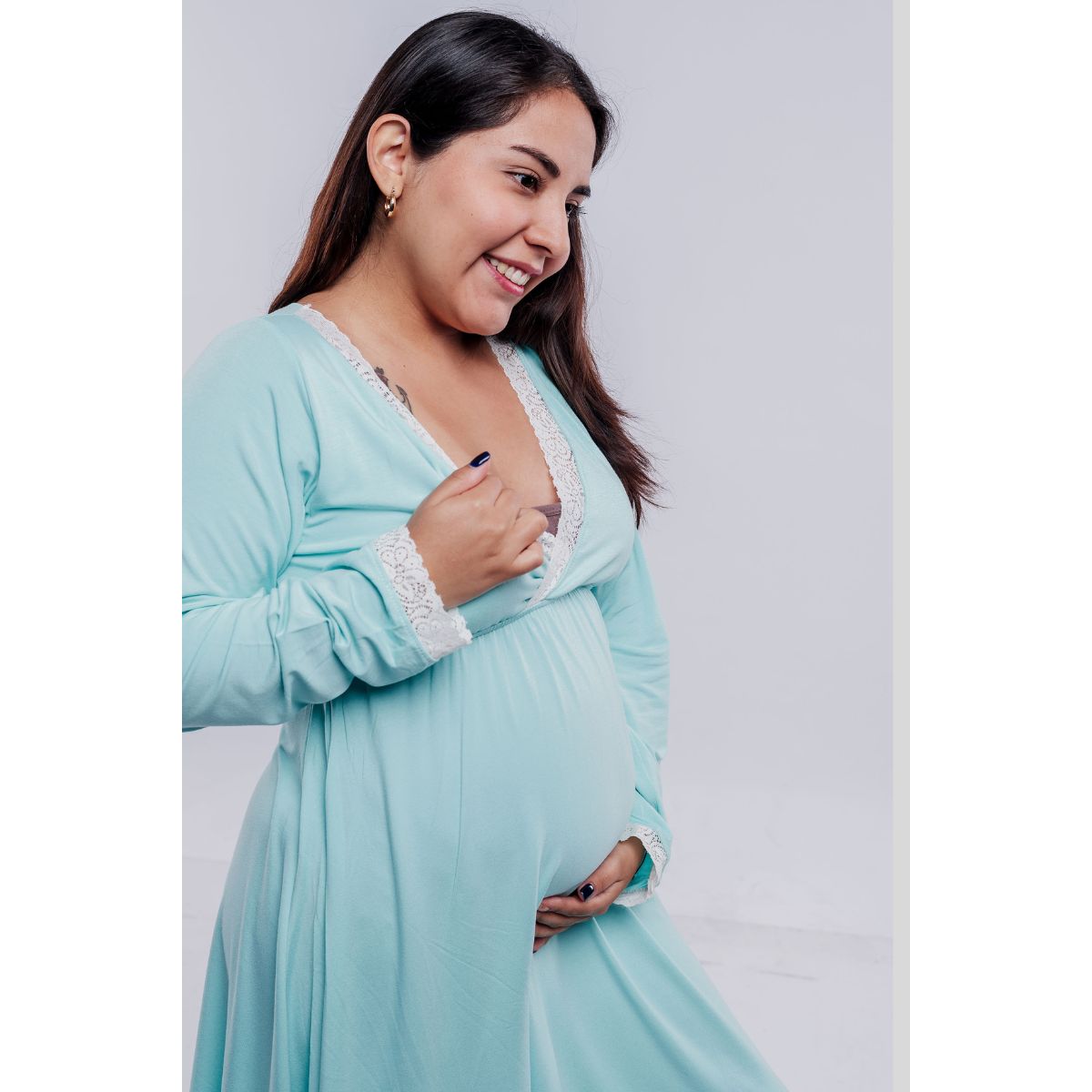 GENERICO - Camison Maternal Victoria Manga Larga Lactancia BCxy VerdeAgua